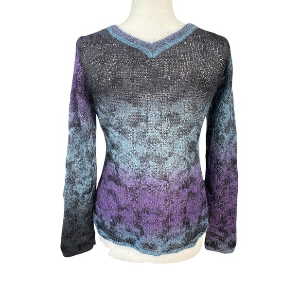 Theyskens Theory Mohair Blend Sweater Womens Sz L Jewel Purple Blue Fuzzy Ombre - Picture 1 of 11